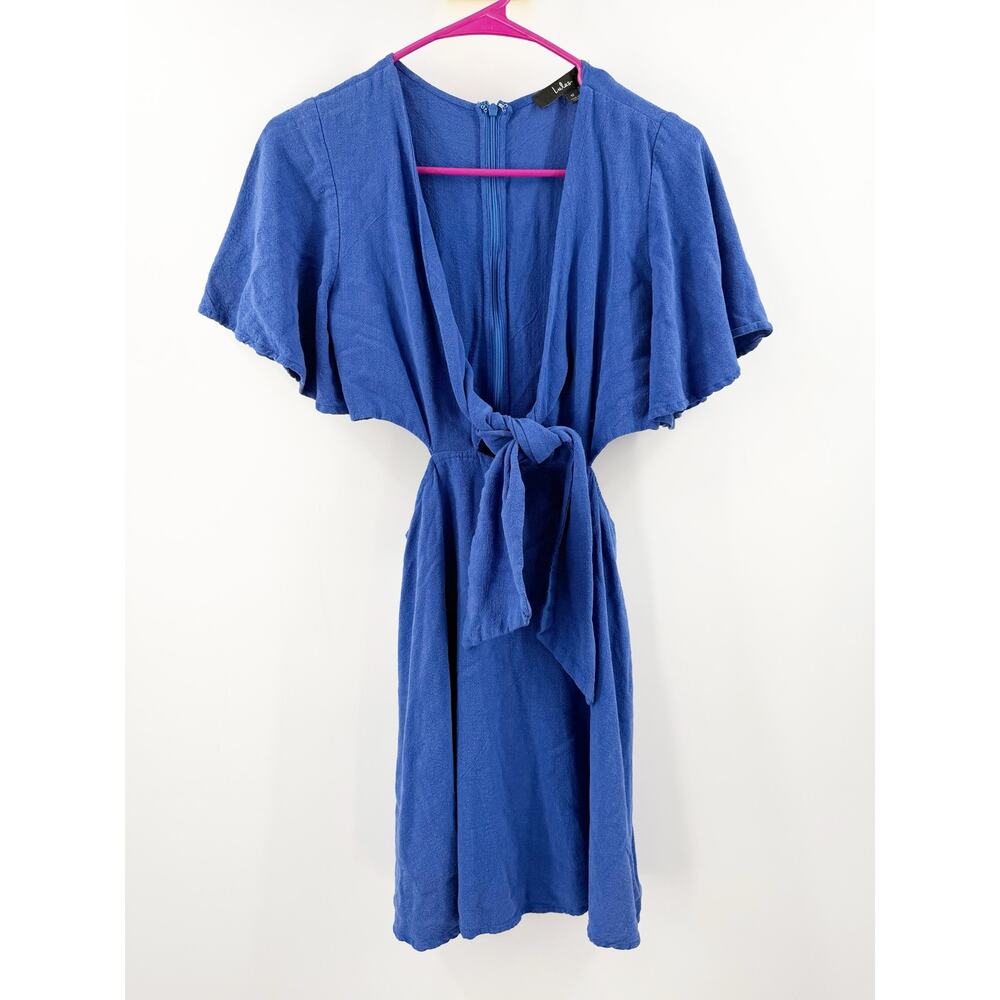 Lulus Dress Womens Medium Perfect Day for Love Linen Blend Cutout Tie-Front Mini - Picture 4 of 16